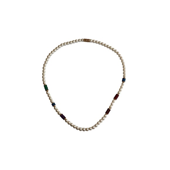 Vintage Signed GIVENCHY Faux Pearls Beads Rhinestones Necklace W/ Klikit Closure - Picture 1 of 10